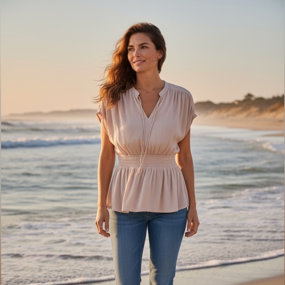 ALLSAINTS WOMENS BLOUSE NEVIS TOP IN OYSTER SIZE US 2  $178 RETAIL